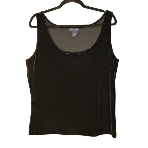 Ann Taylor Black Velvet Tank Top Sleeveless Scoop Neck Classic Elegant Party XL - Picture 1 of 4